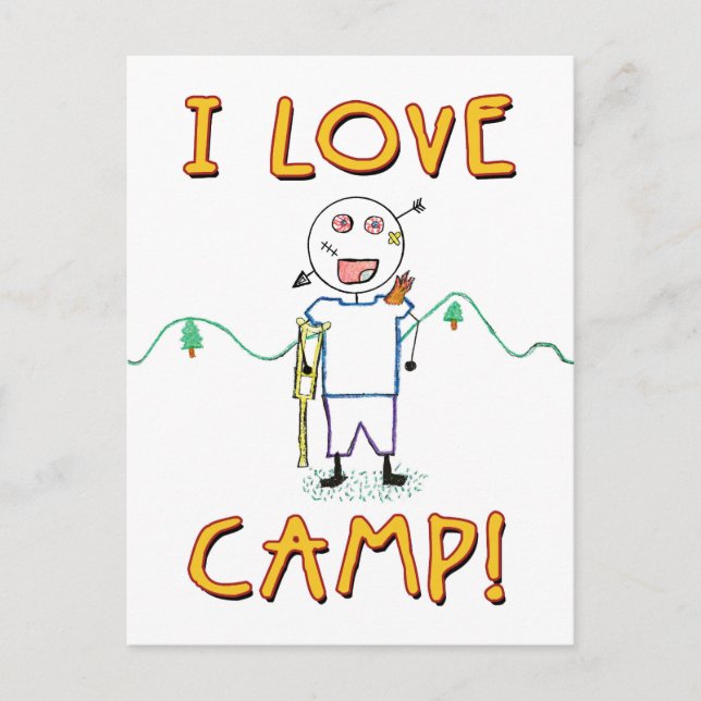 I Love Camp - Funny Kids Summer Camp Drawing Postcard (Front)