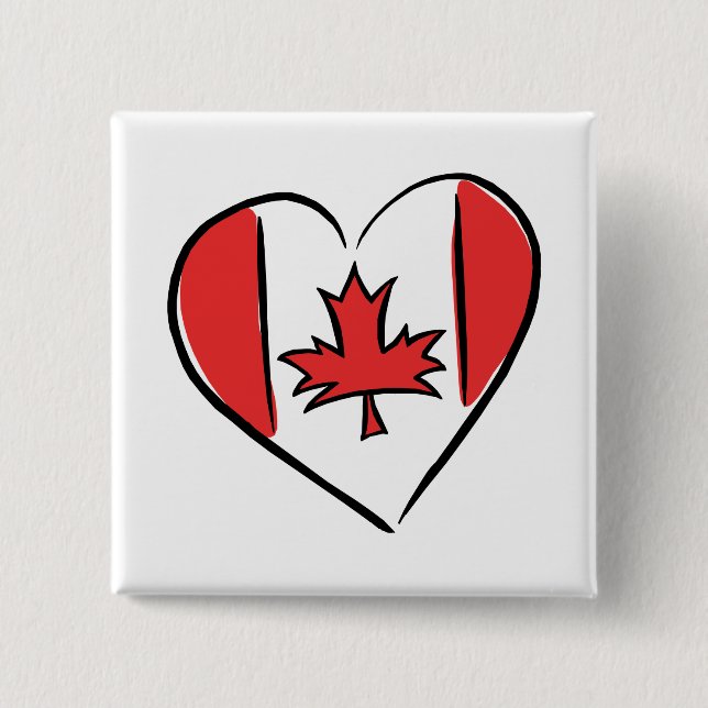 I Love Canada 2 Inch Square Button (Front)