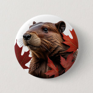 I Love Canada - Canadian Beaver with Leaf 2 Inch Round Button