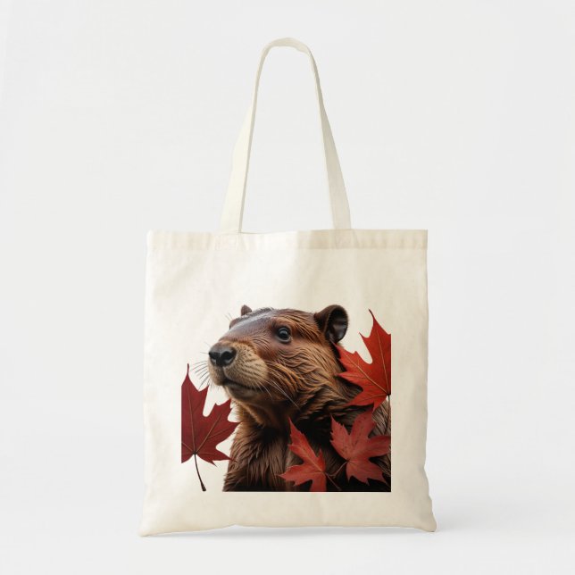 I Love Canada - Canadian Beaver with Leaf Tote Bag (Front)