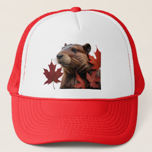 I Love Canada - Canadian Beaver with Leaf Trucker Hat