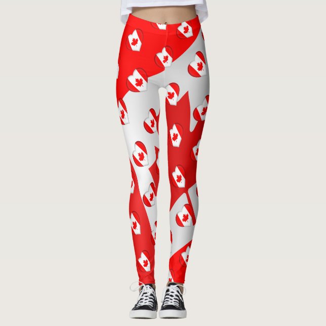 I Love Canada Canadian Flag Colours Funny Leggings (Front)