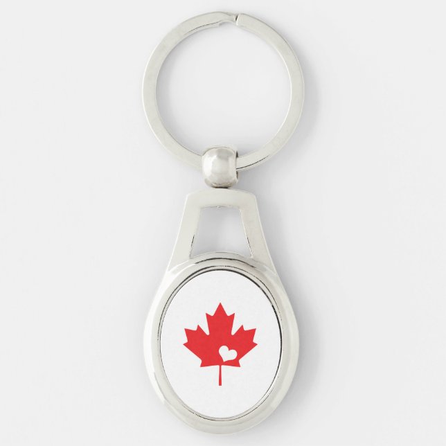 I Love Canada - Canadian Pride Maple Leaf Heart Keychain (Front)