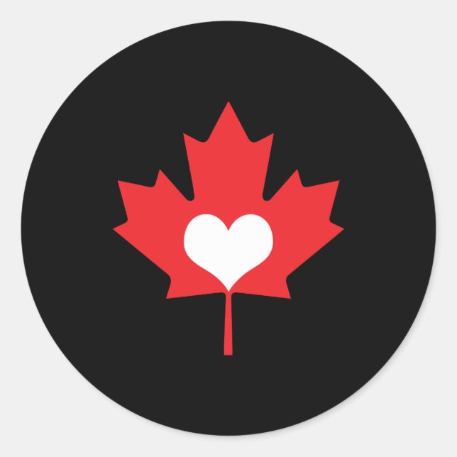 I Love Canada Heart and Maple Leaf Classic Round Sticker (Front)