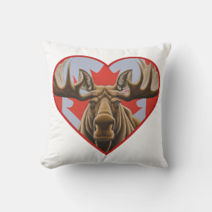 I Love Canada -Proud Canadian Moose and Maple Leaf Throw Pillow