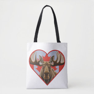 I Love Canada -Proud Canadian Moose and Maple Leaf Tote Bag