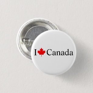 I Love Canada typography with red maple leaf 1 Inch Round Button