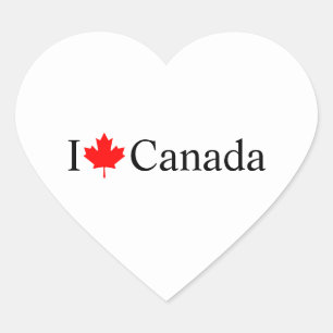 I Love Canada typography with red maple leaf Heart Sticker