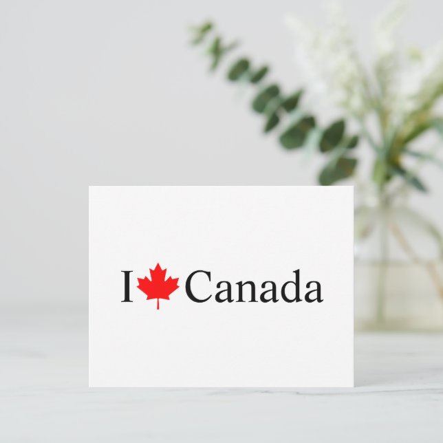 I Love Canada typography with red maple leaf Postcard (Standing Front)