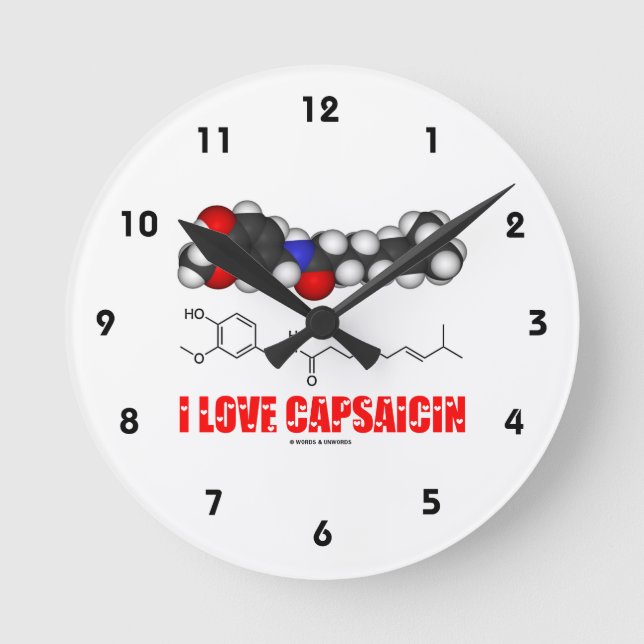 I Love Capsaicin (Chemical Molecule) Round Clock (Front)