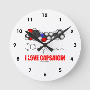 I Love Capsaicin (Chemical Molecule) Round Clock