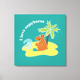 I Love Capybaras Tropical Beach Art Canvas Print