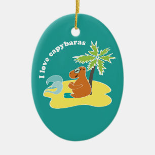 I Love Capybaras Tropical Beach Art Ceramic Ornament
