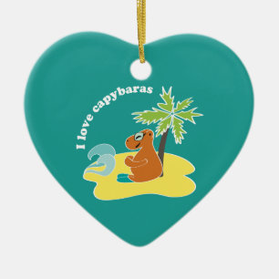 I Love Capybaras Tropical Beach Art Ceramic Ornament