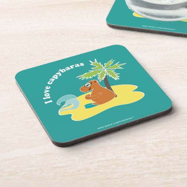 I Love Capybaras Tropical Beach Art Coaster (Left Side)