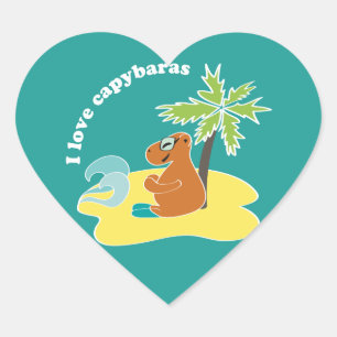I Love Capybaras Tropical Beach Art Heart Sticker