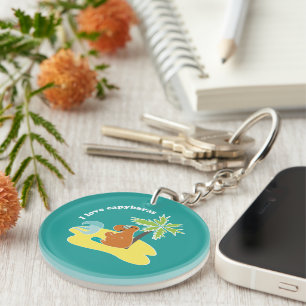 I Love Capybaras Tropical Beach Art Keychain
