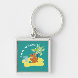 I Love Capybaras Tropical Beach Art Keychain
