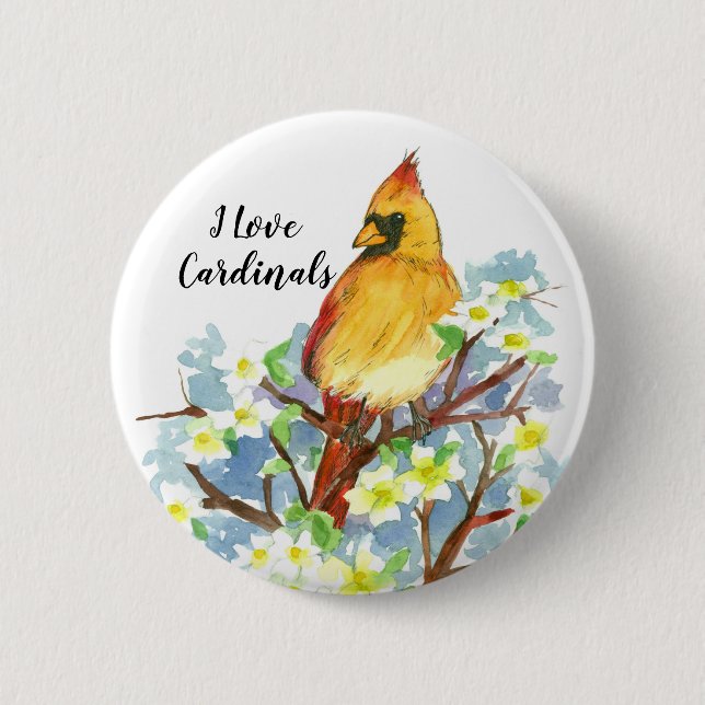 I Love Cardinals State Bird of Virginia 2 Inch Round Button (Front)