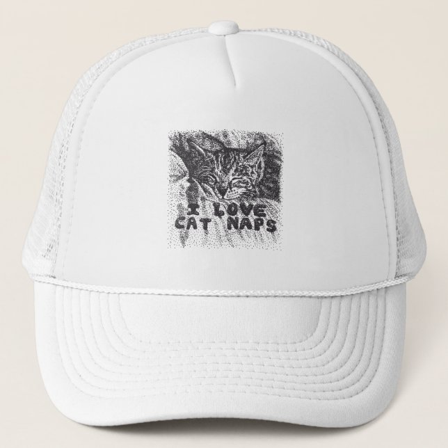 I Love Cat Naps, cat sleeping Trucker Hat (Front)