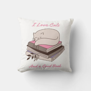 I Love Cats and a Good Book Throw Pillow