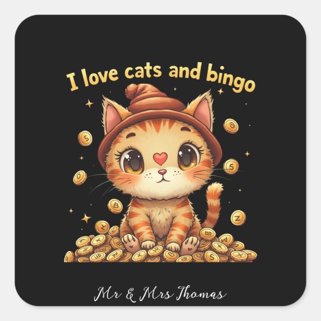 I Love Cats and Bingo Perfect Combo Bingo Love Square Sticker (Front)