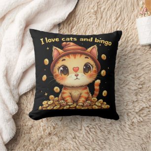I Love Cats and Bingo Perfect Combo Bingo Love Throw Pillow