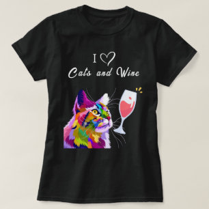 I Love Cats and Wine Modern Pop Art Colourful T-Shirt