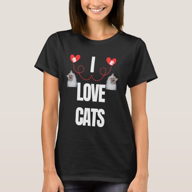 I LOVE CATS CAT LOVERS COLOURFUL PRESENT T-Shirt (Front)