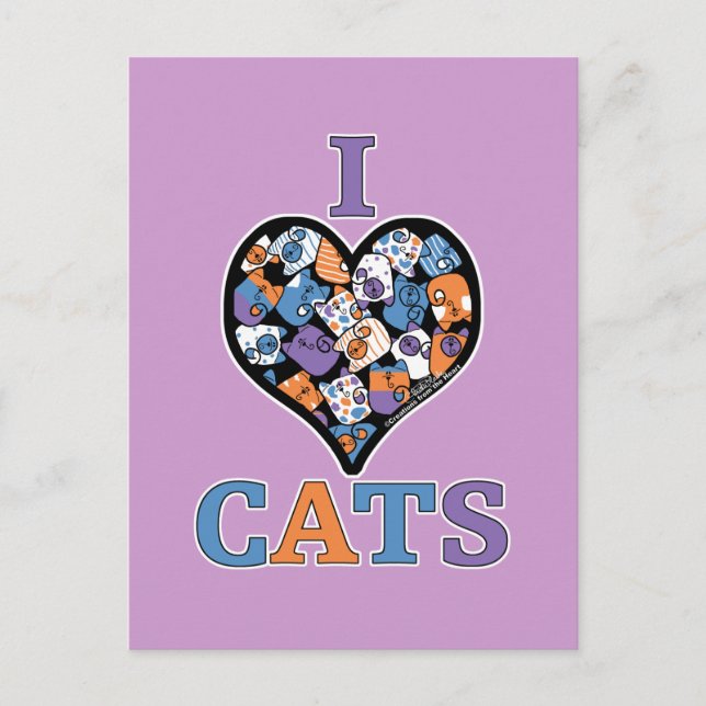 I Love Cats - Collage Heart Postcard (Front)