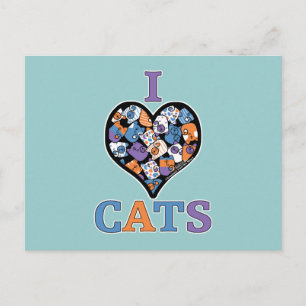 I Love Cats - Collage Heart Postcard