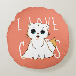 I Love Cats - Coussin rond coloré