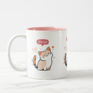 I love Cats Cute Cartoon  Two-Tone Coffee Mug