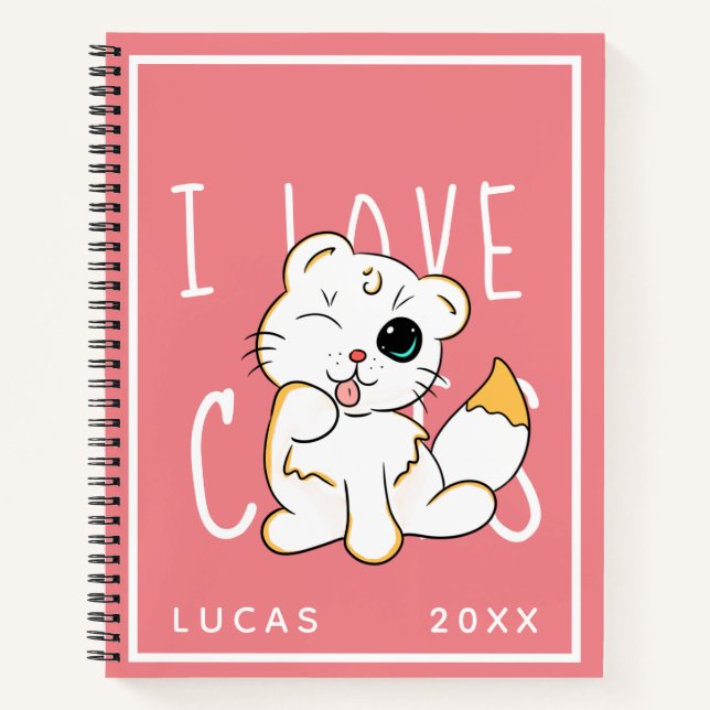 I Love Cats Cute Name Template Notebook (Front)