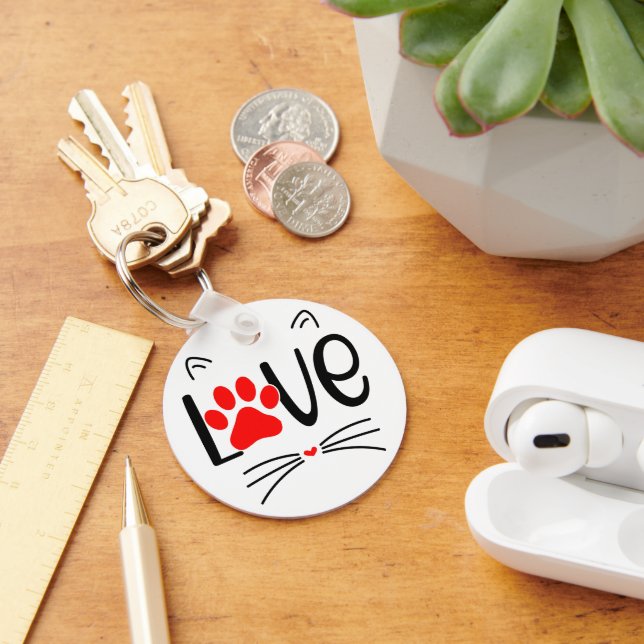 I Love Cats Graphic with Whiskers and Ears Keychain (Desk)