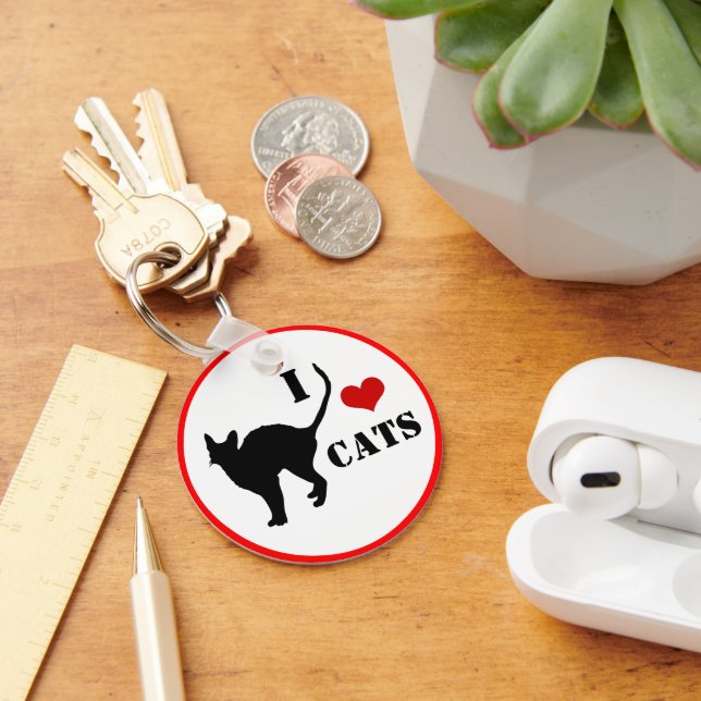I love Cats & Heart with Black Cat, Kitten Keychain (Desk)