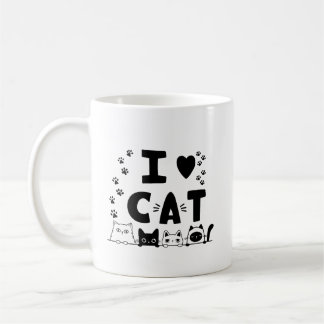 I Love Cats Mug – Cute Cat Print Coffee Cup – Gift