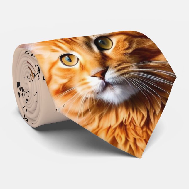  I love Cats Orange Tabby Cat Neck Tie (Rolled)