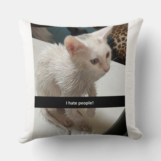 I Love Cats Pillow. I Hate People Cat Pillow. Throw Pillow (Back)