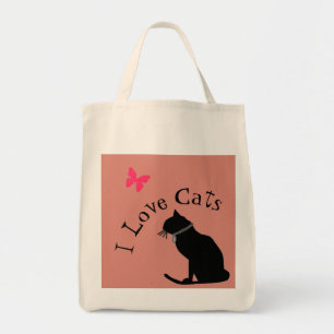 I Love Cats Pink And White Graphic Tote Bag