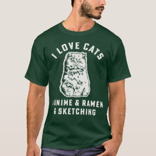 I Love Cats Ramen Sketching Cat Mom Girl T-Shirt