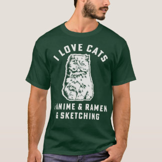 I Love Cats Ramen Sketching Cat Mom Girl T-Shirt