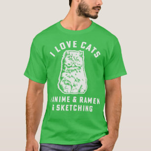 I Love Cats Ramen Sketching Cat Mom Girl T-Shirt