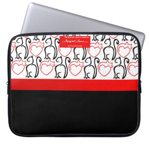 I Love Cats! (Red+Black Outlines) Personalized Laptop Sleeve