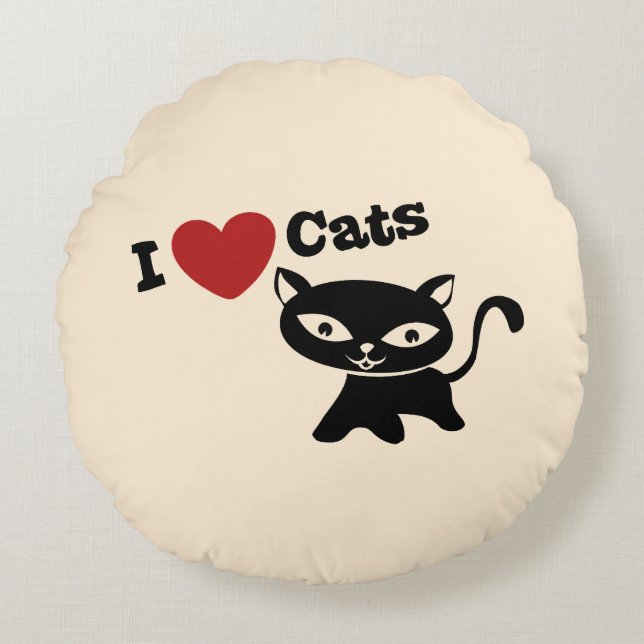 I love cats round pillow (Front)