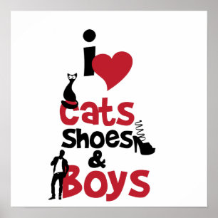 I love cats, shoes and boys poster