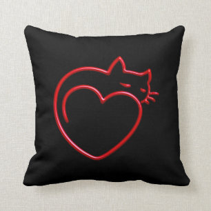 I Love Cats! (Stylized Red Outline on Black) SQP Throw Pillow