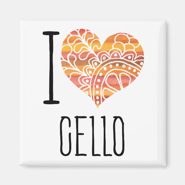 I Love Cello Orange Mandala Heart Magnet (Front)