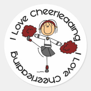 I Love Cheerleading Stick Figure Cheerleader Classic Round Sticker