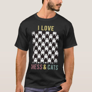 I Love Chess and Cats Black White Cats Chess Boar T-Shirt